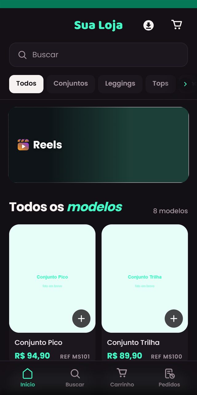 Catálogo de exemplo no tema escuro